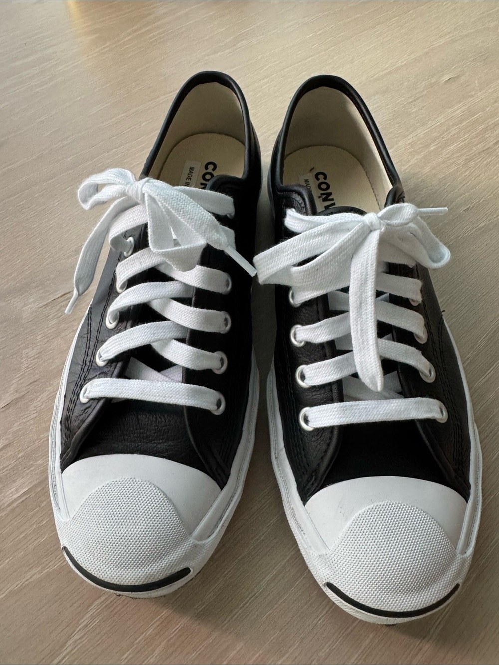 Converse Jack Purcell Black Leather Low-Top Sneakers with White Accents